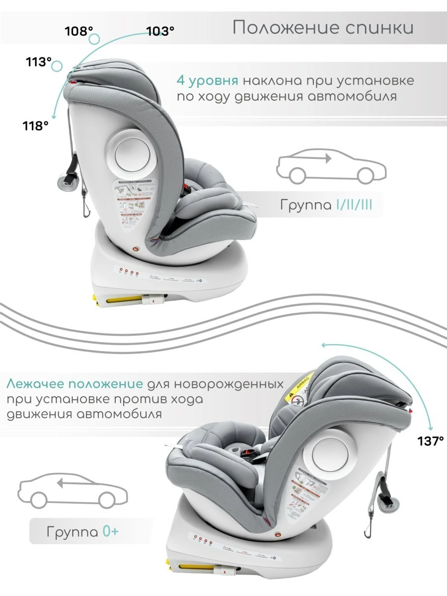 Автокресло детское CHAMPION, Isofix класс D, группа 0+/1/2/3 серый