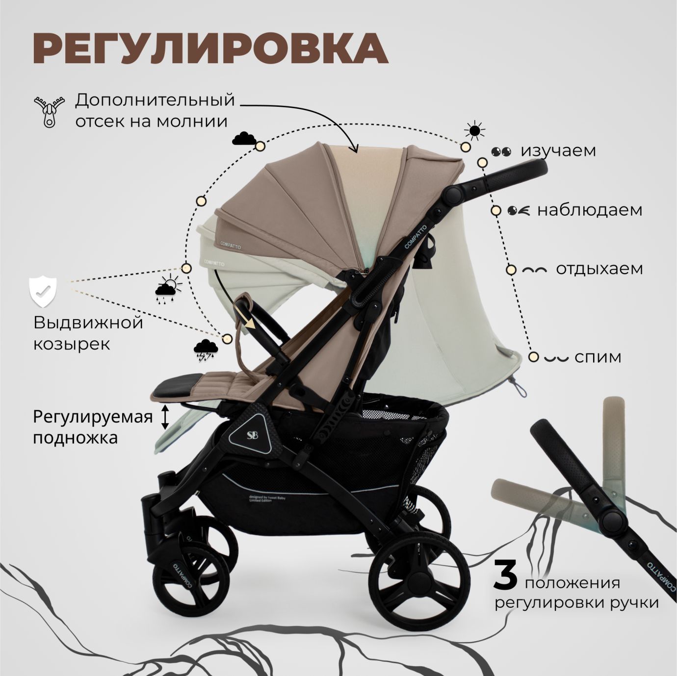 Прогулочная коляска Sweet Baby Compatto Beige