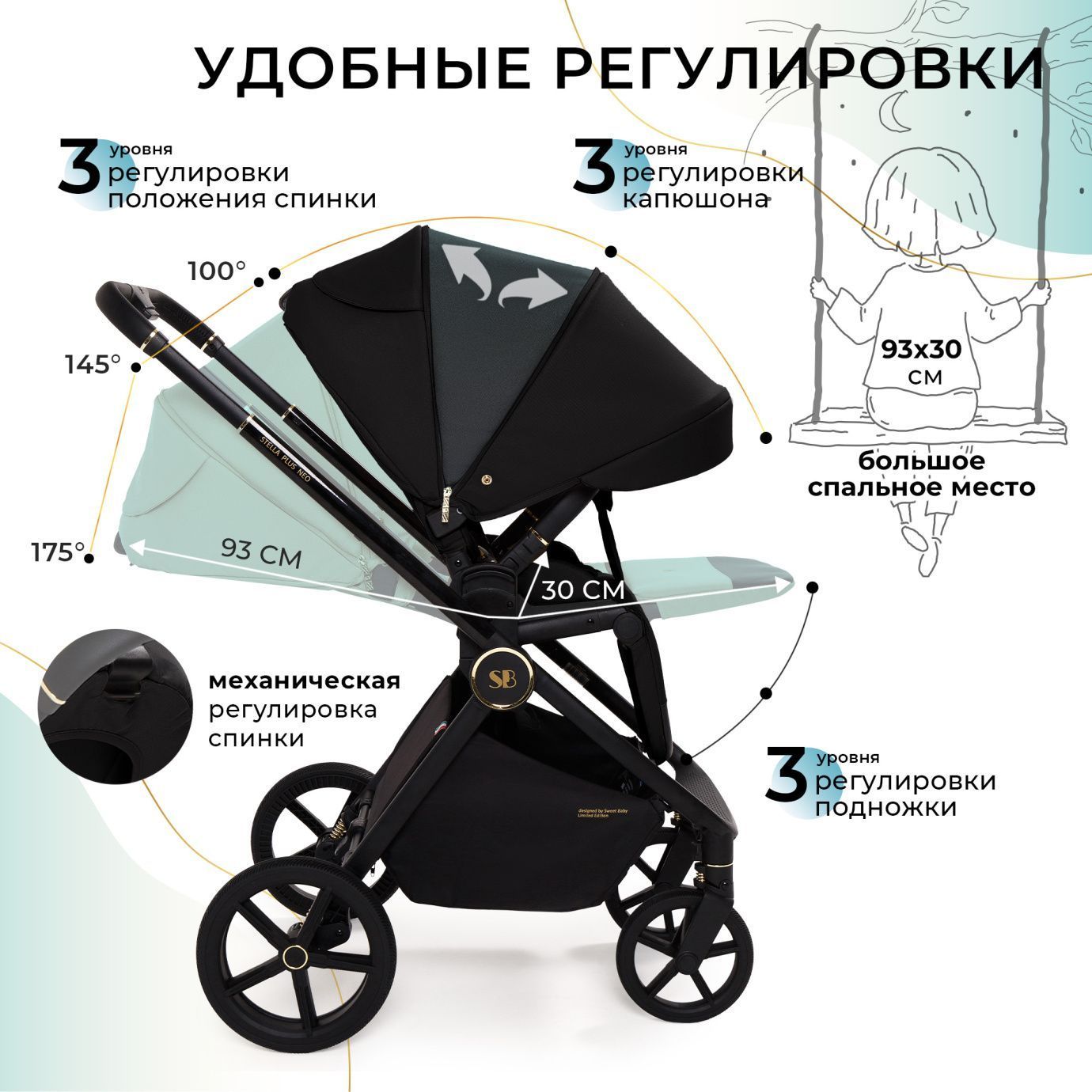 Коляска 2в1 Sweet Baby Stella Plus Therma Black