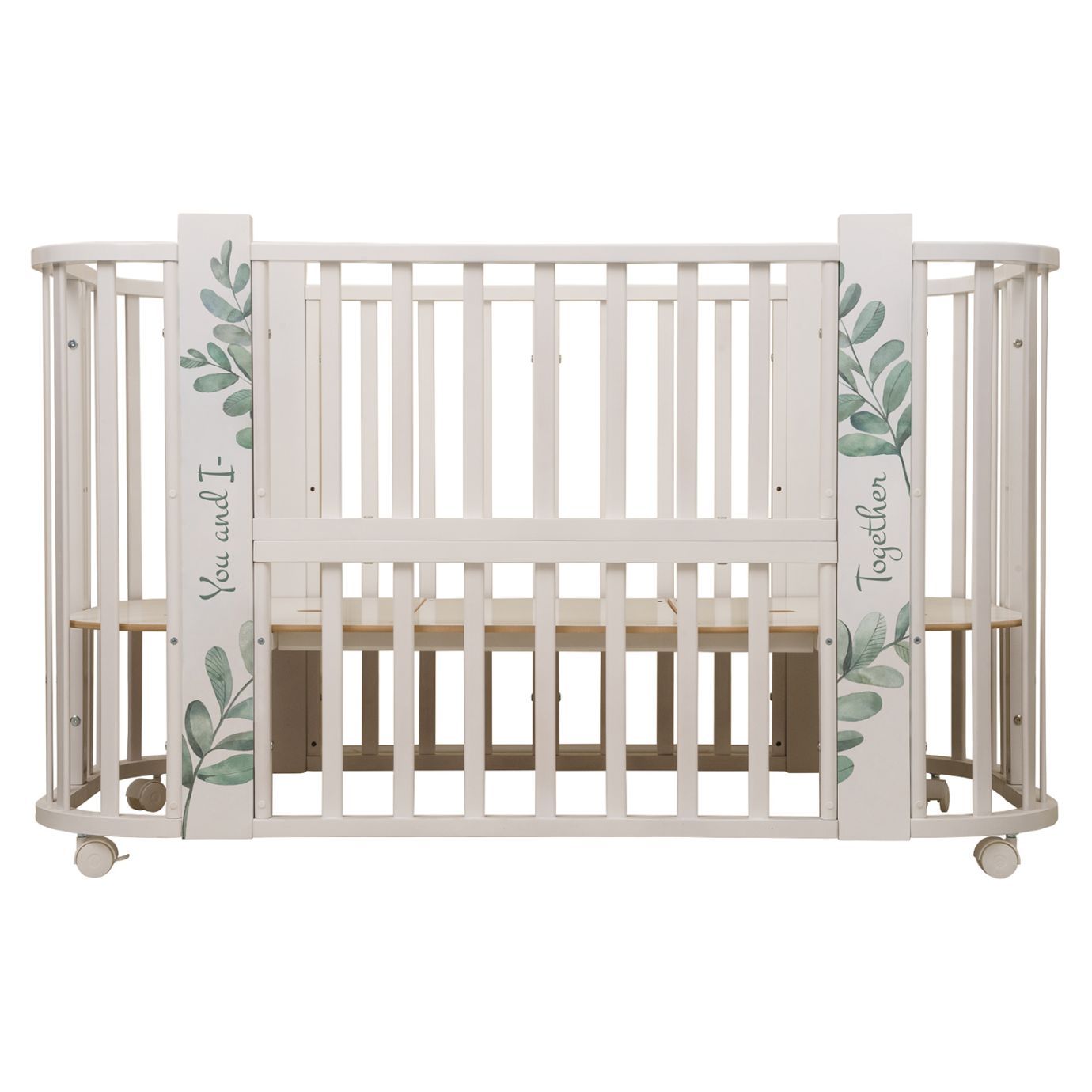 Кровать детская "Indigo "Green Line" 5 в 1 с поперечным маятником листочки