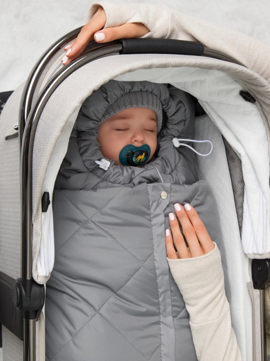 Конверт стеганый детский зимний Amarobaby HEAT, серый 85 размер