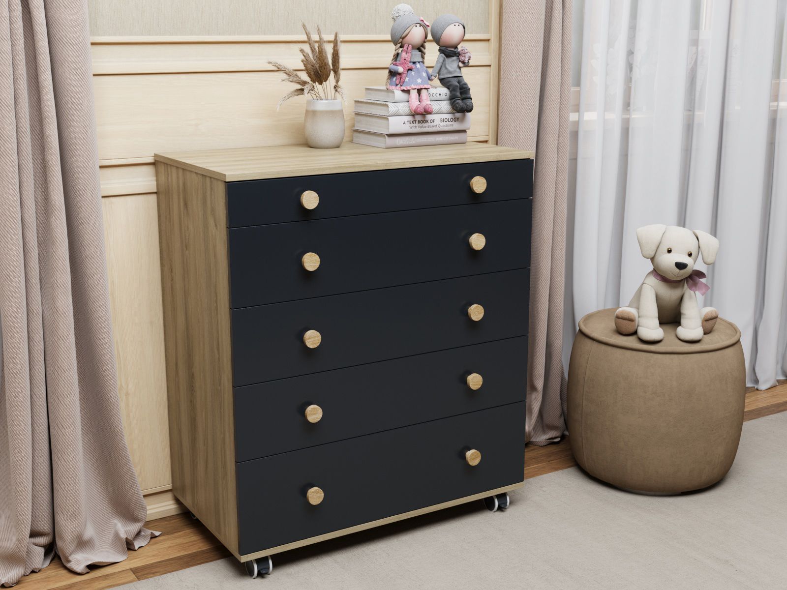 Комод Идеальный графит/дуб