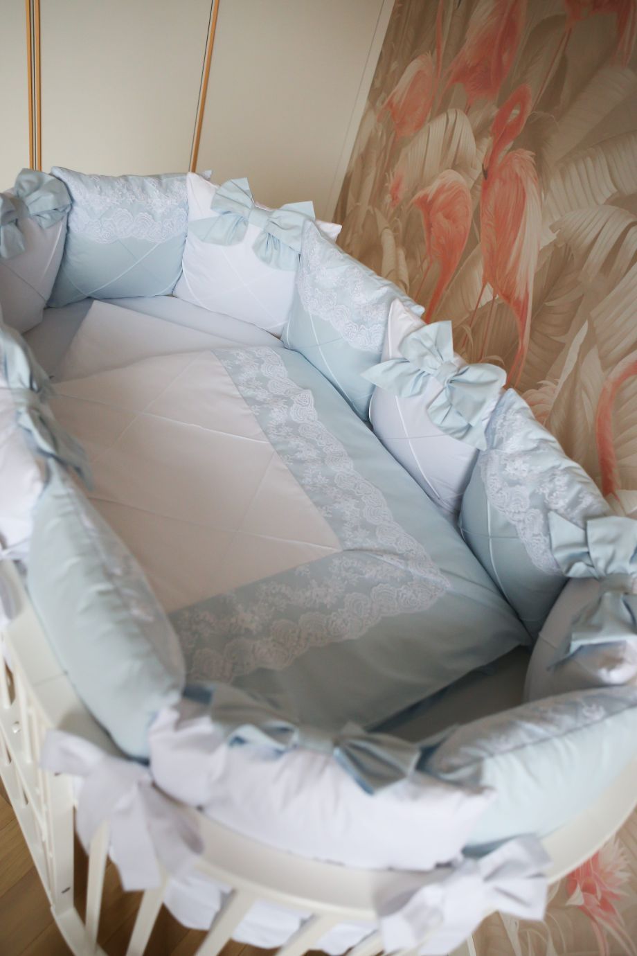 Комплект 17 предметов ""Classico" голубой сатин / кружево"