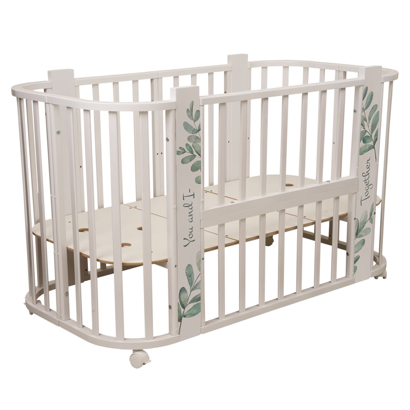 Кровать детская "Indigo "Green Line" 5 в 1 с поперечным маятником листочки