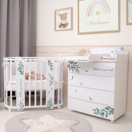 Кровать детская "Indigo "Green Line" 5 в 1 с поперечным маятником травинки