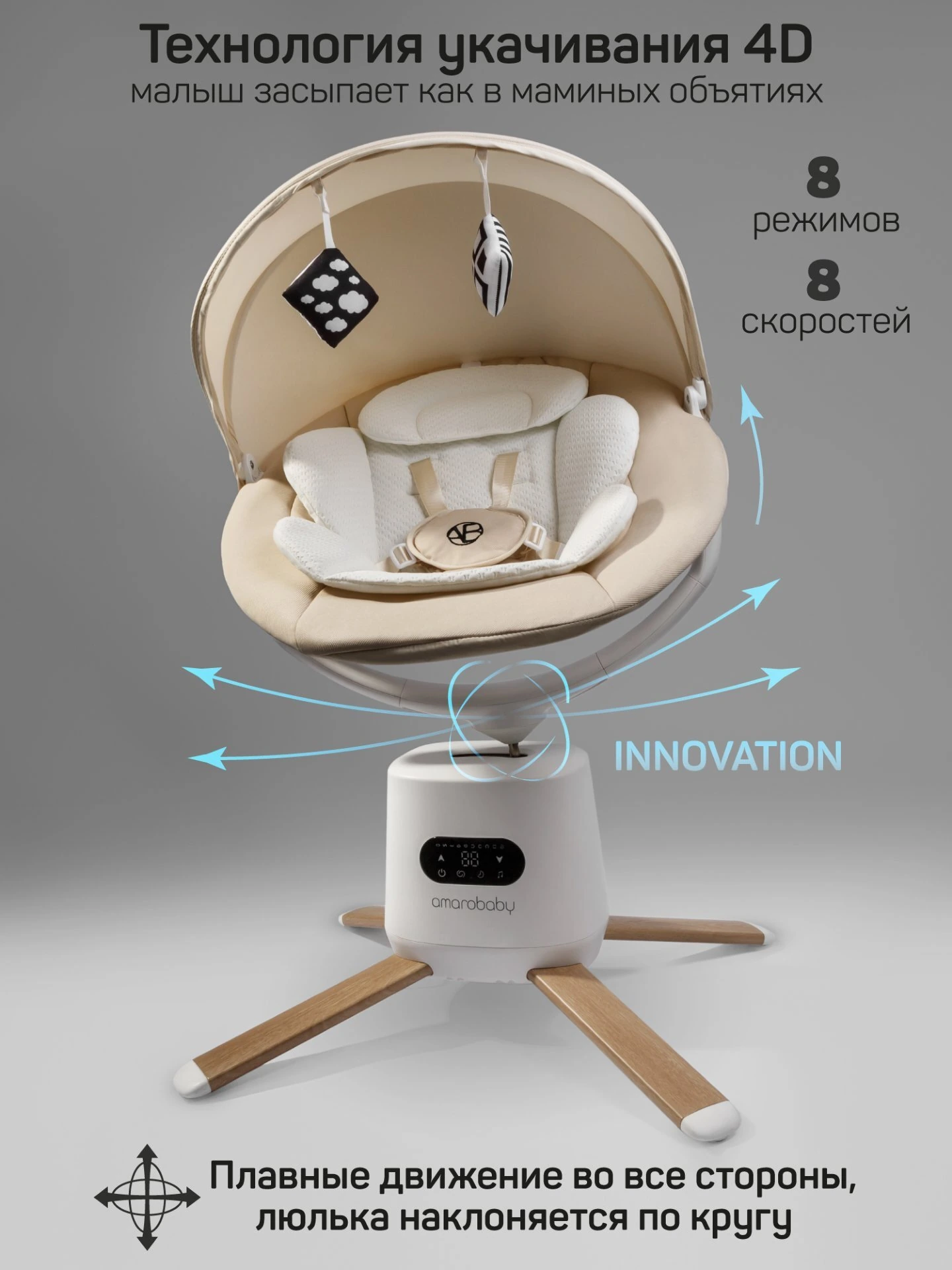 Качели электронные детские Jolly swing, молочный, белый вкладыш