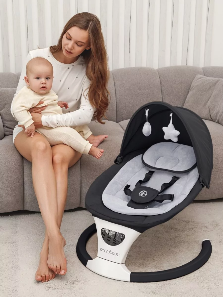Электронные качели детские Amarobaby Teddy swing, черный