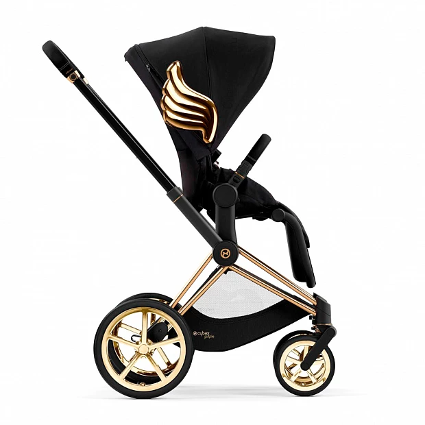 Детская коляска Cybex PRIAM IV FE JS Wings (с золотыми крыльями) с прогулочным блоком и рамой
