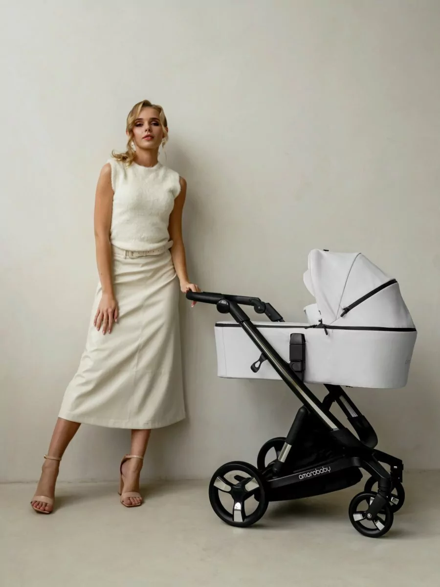 Коляска детская из экокожи 2 в 1 TUTUM белая