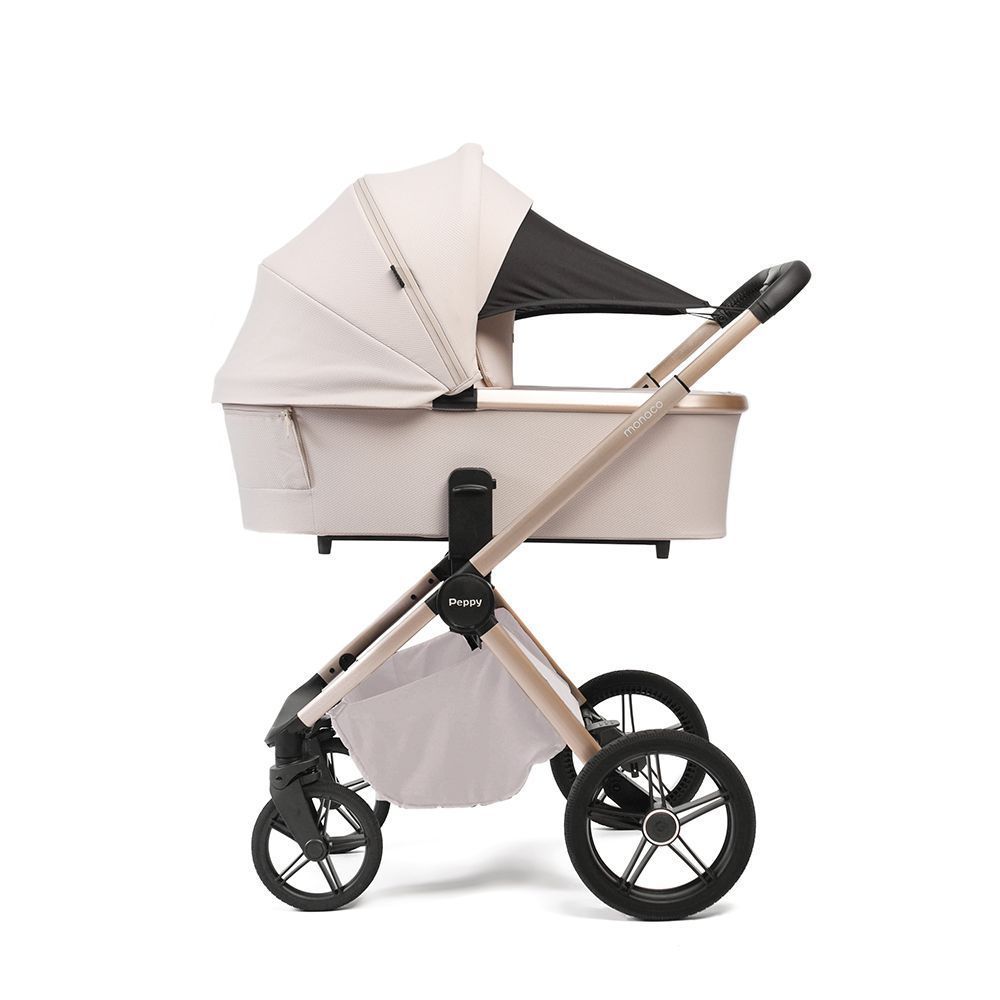 Коляска 2в1 Peppy Monaco Plus Beige (рама беж, шлифованный алюминий)