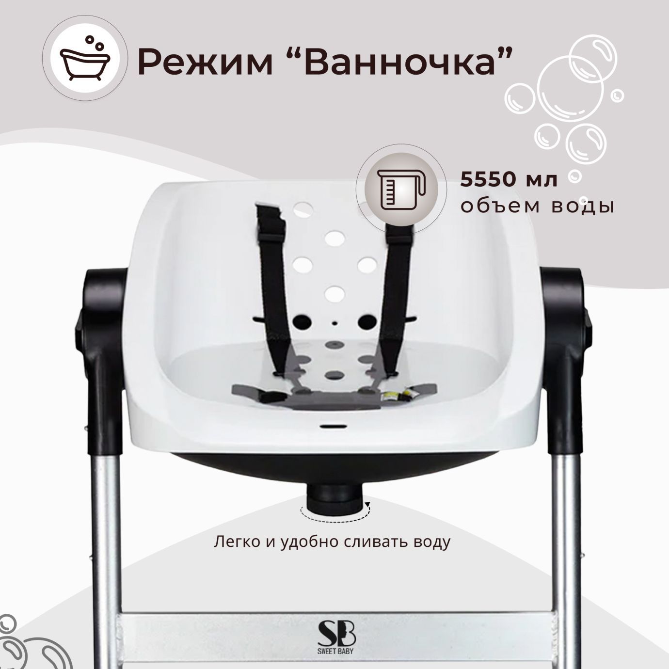 Ванночка - стульчик для купания 2в1+ Charli Chair White