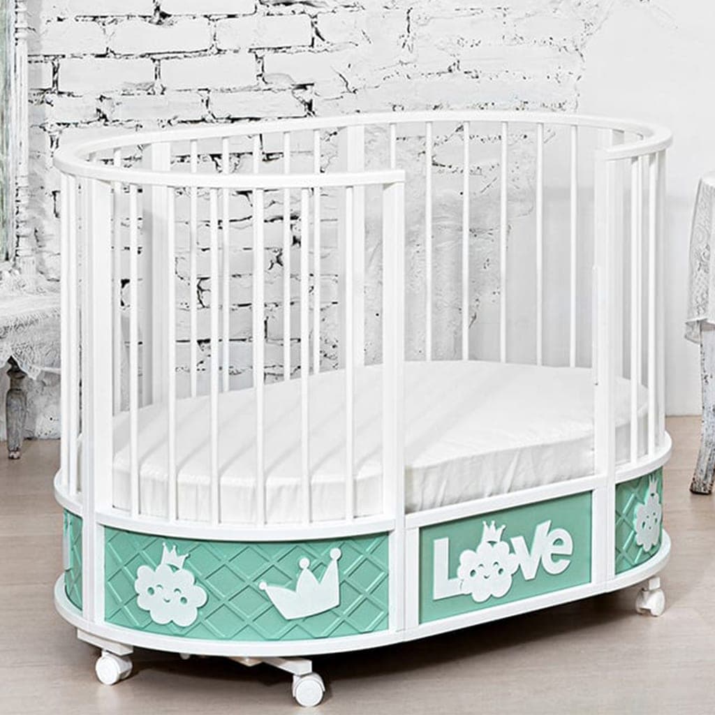 Детская кровать Nicky 90x200, цвет: Белый премиум + Дуб Натюрель + Голубой декор