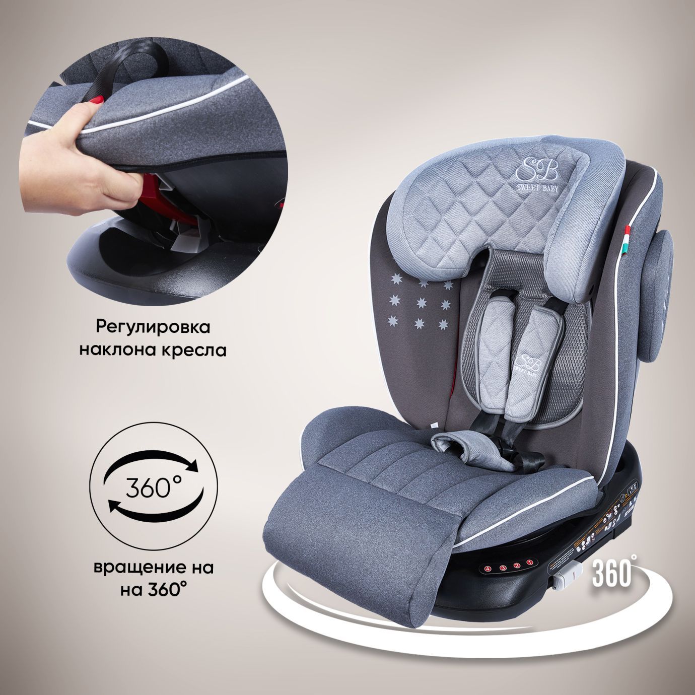 Автокресло группа 0123 (0-36) Fortuna 360 SPS Isofix Grey