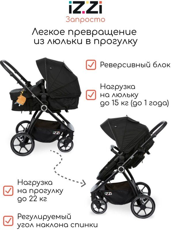 Коляска-трансформер iZZi Black
