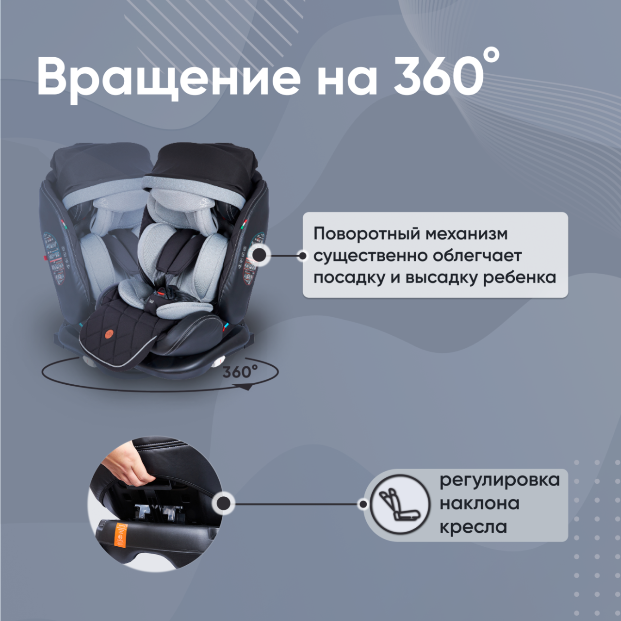Автокресло поворотное группа 0123 (0-36) Suburban 360 Isofix Gray