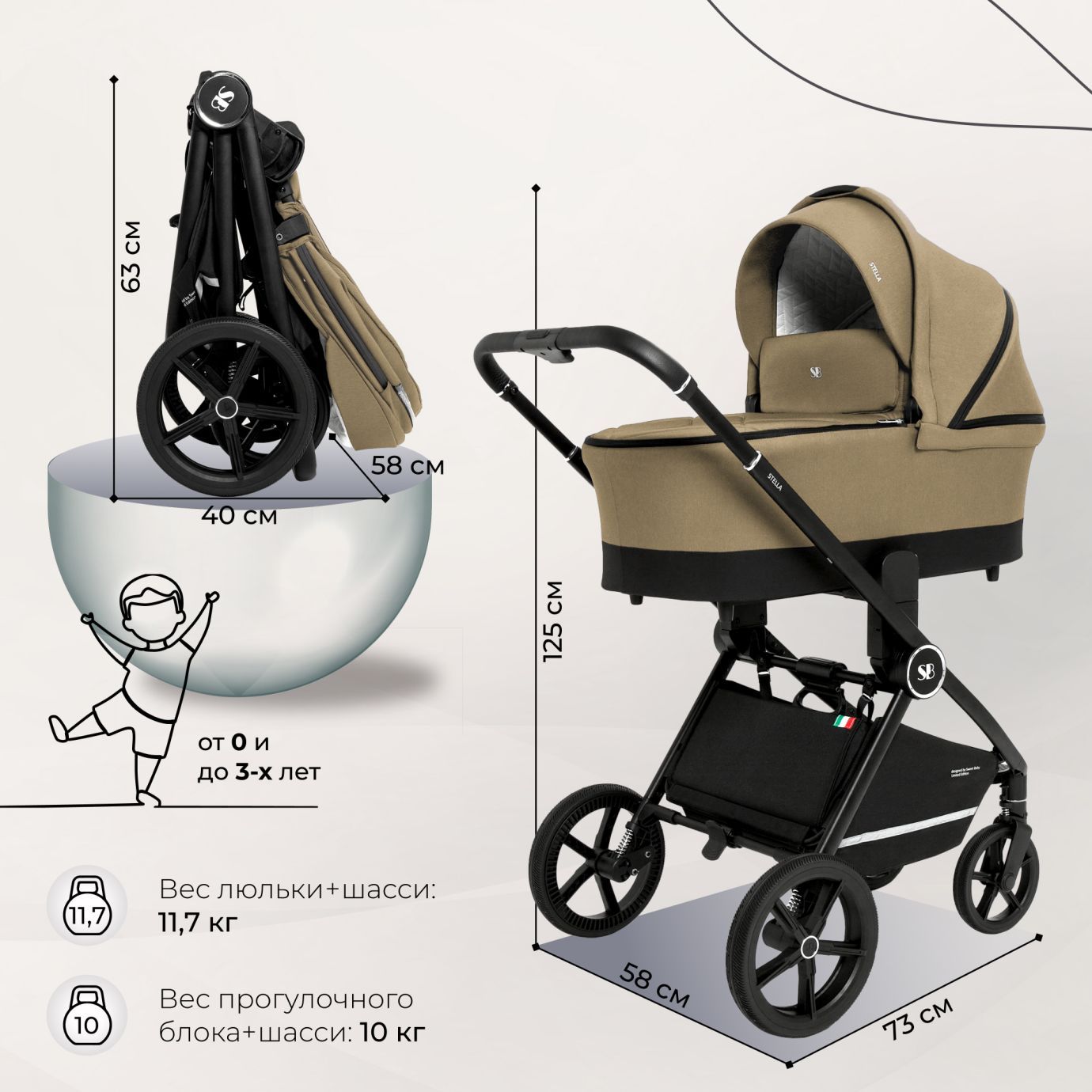 Коляска Sweet Baby Stella Beige