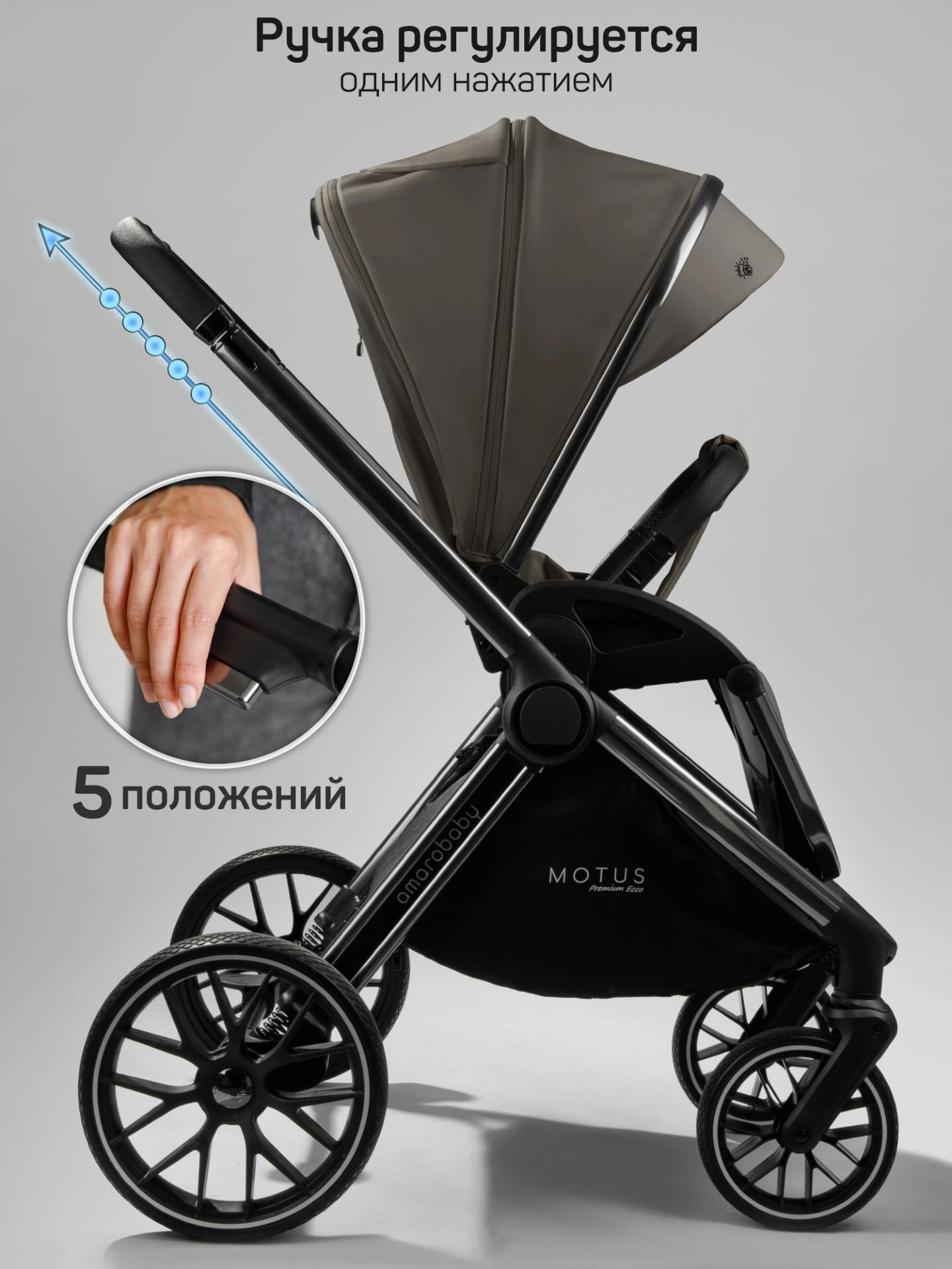 Коляска детская из экокожи 2в1 Motus Premium Ecco, серый