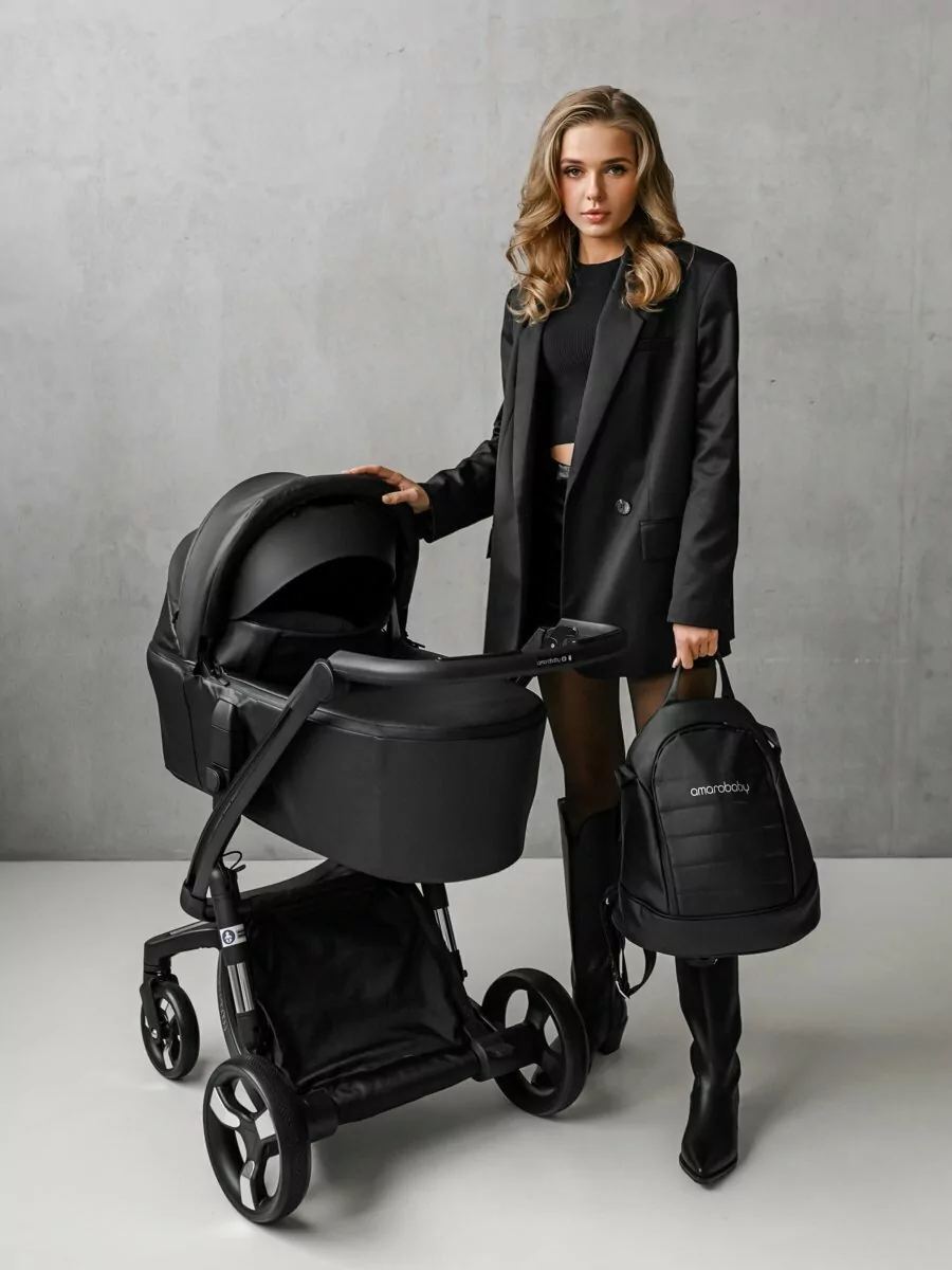 Коляска детская из экокожи 2 в 1 TUTUM черная