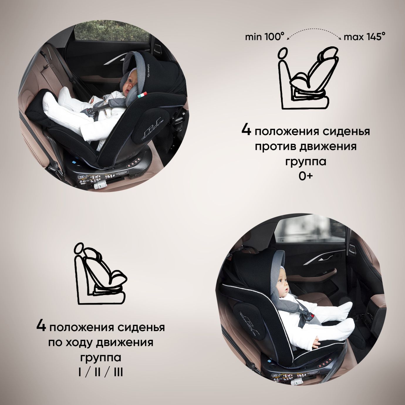 Автокресло группа 0123 (0-36) Fortuna 360 SPS Isofix Grey/Black