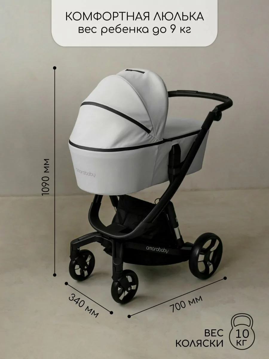 Коляска детская из экокожи 2 в 1 TUTUM белая