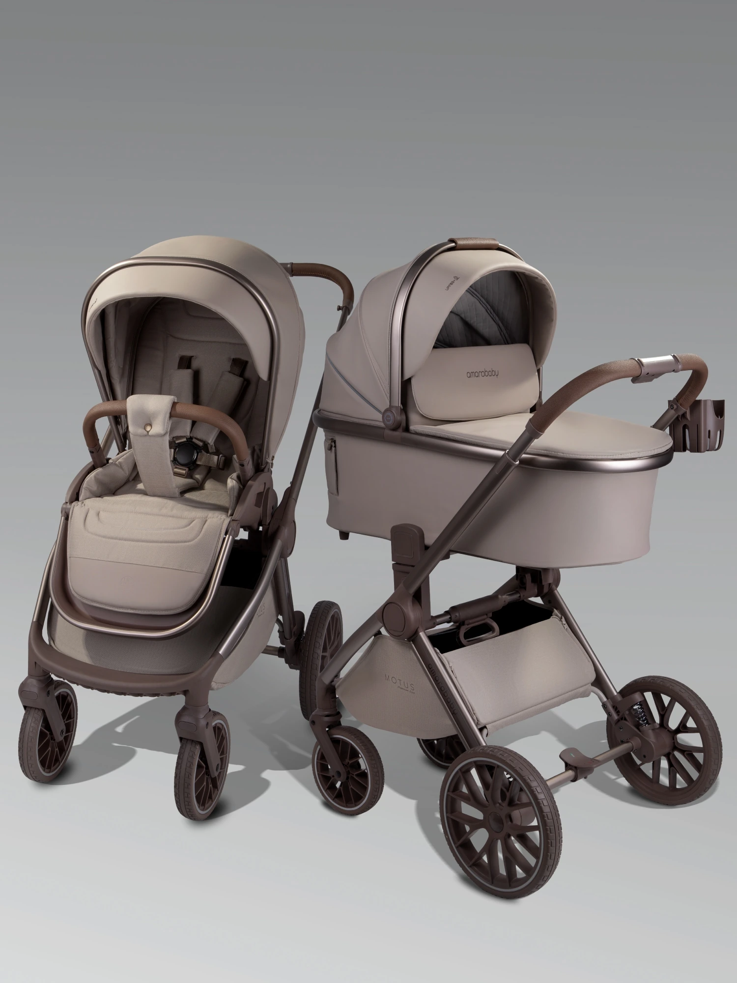 Коляска детская из экокожи 2в1 Motus Premium Ecco Exclusive, мокко