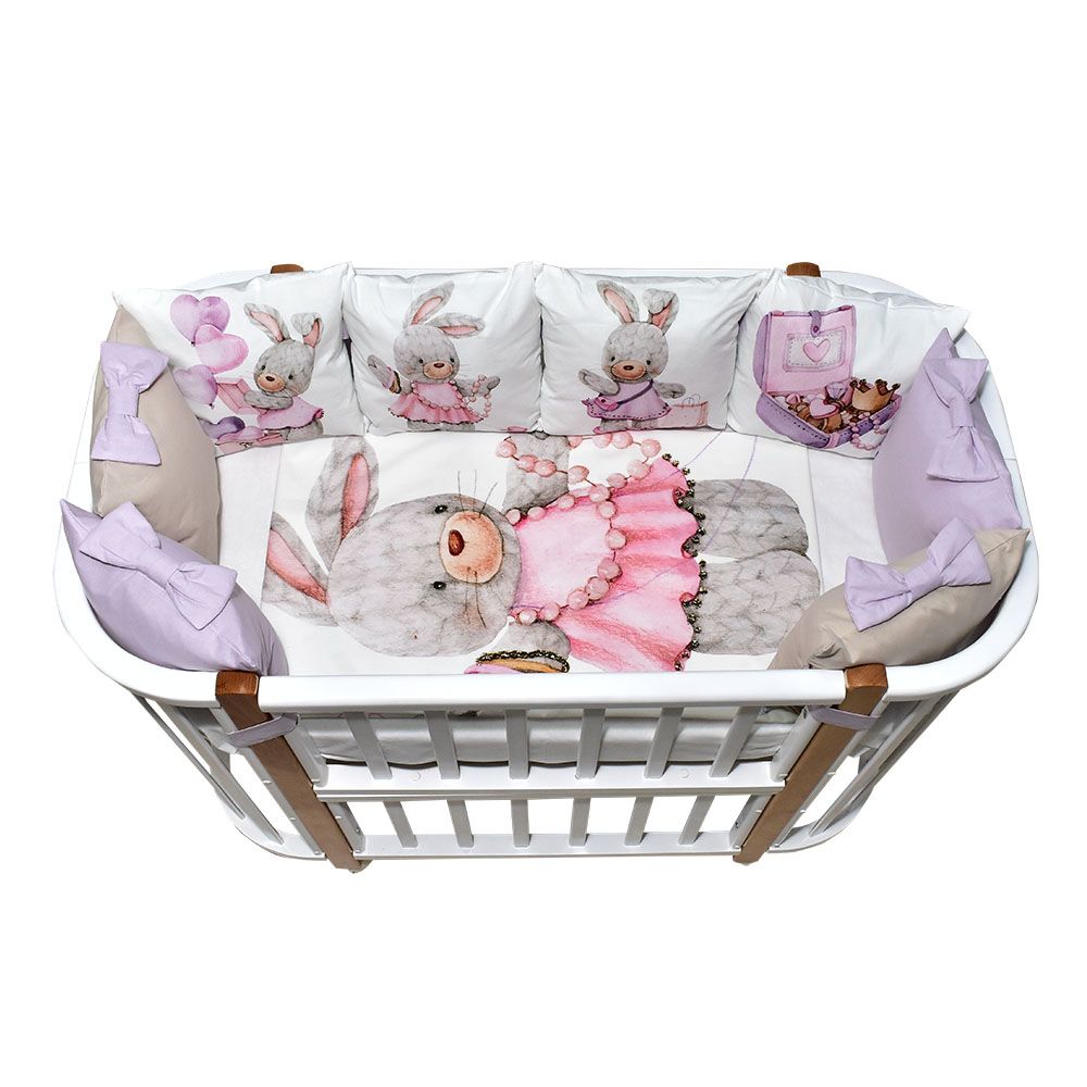 Комплект в кроватку 6 предметов зайка с бусами