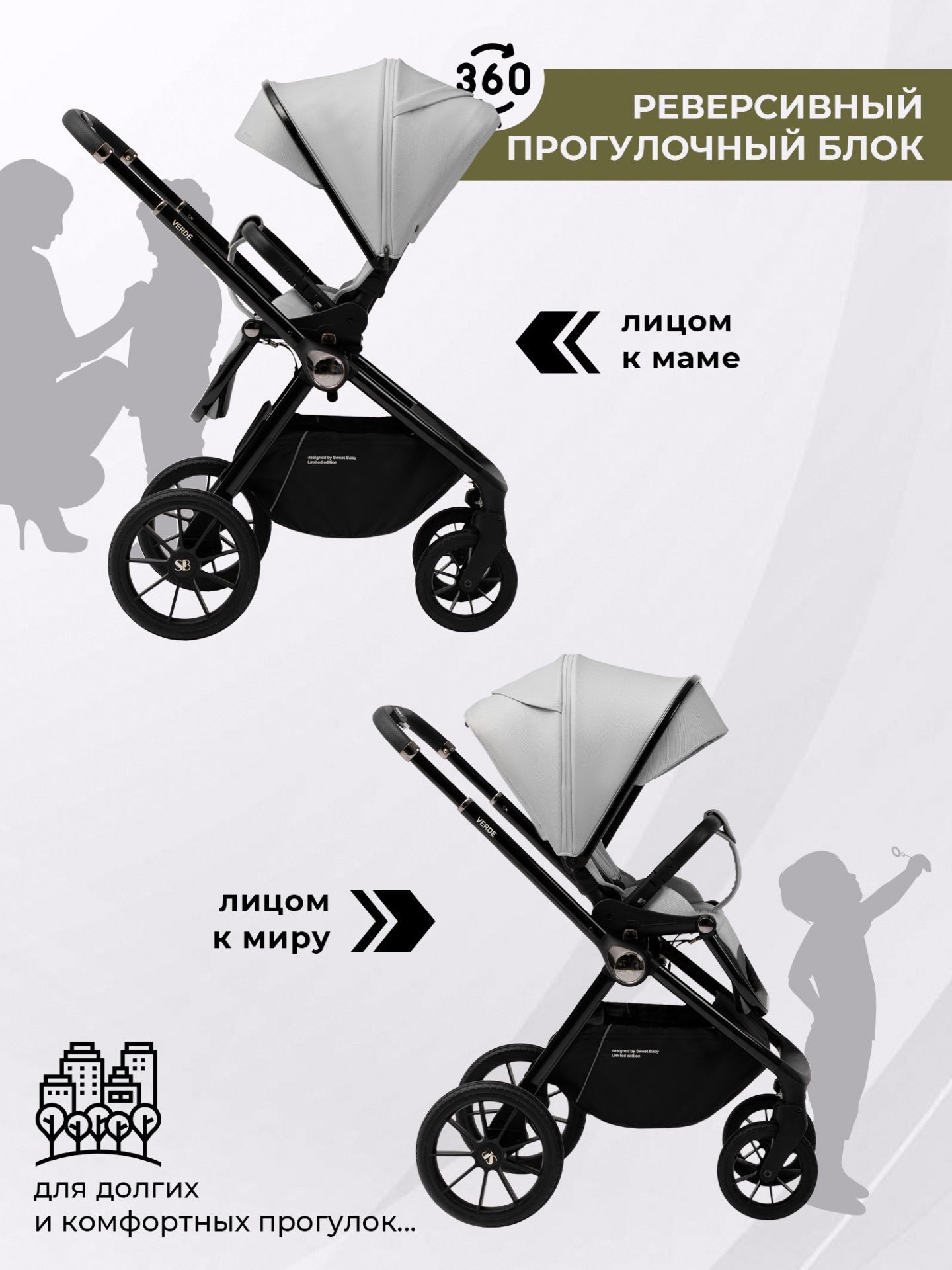 Коляска 3 в 1 Sweet Baby Verde Grey