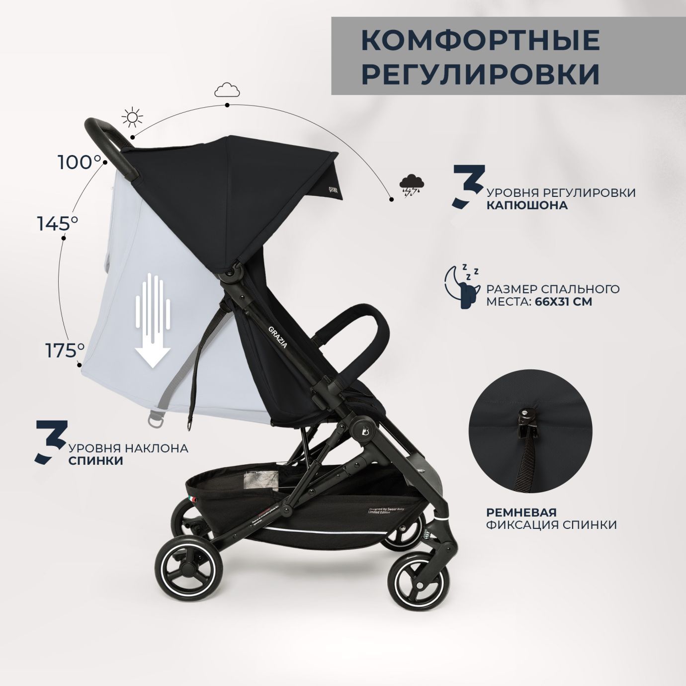 Прогулочная коляска Sweet Baby Grazia Black