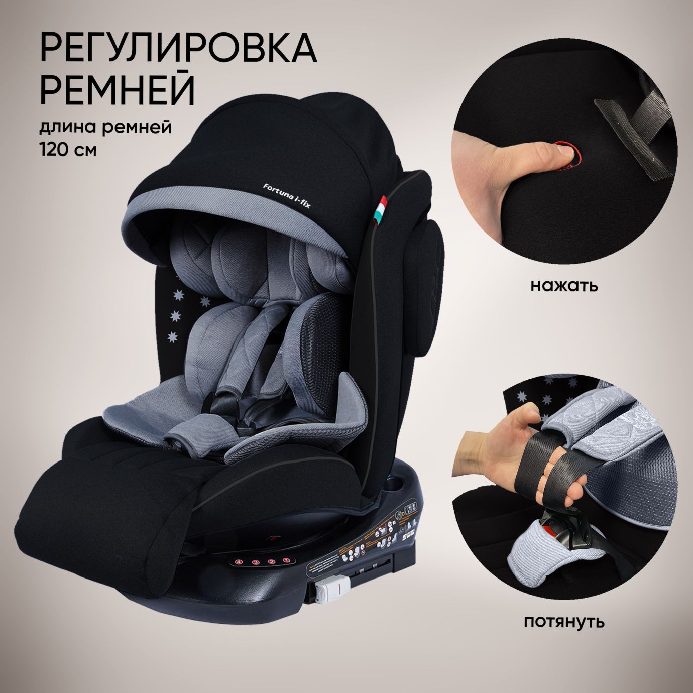 Автокресло группа 0123 (0-36) Fortuna 360 SPS Isofix Grey/Black