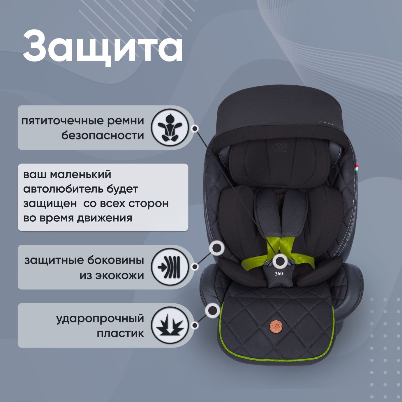 Автокресло поворотное группа 0123 (0-36) Suburban 360 Isofix Black/Green
