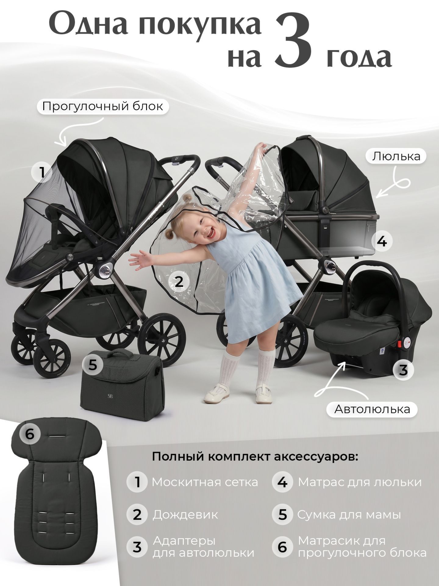 Коляска Sweet Baby Verde Silver Dark Grey