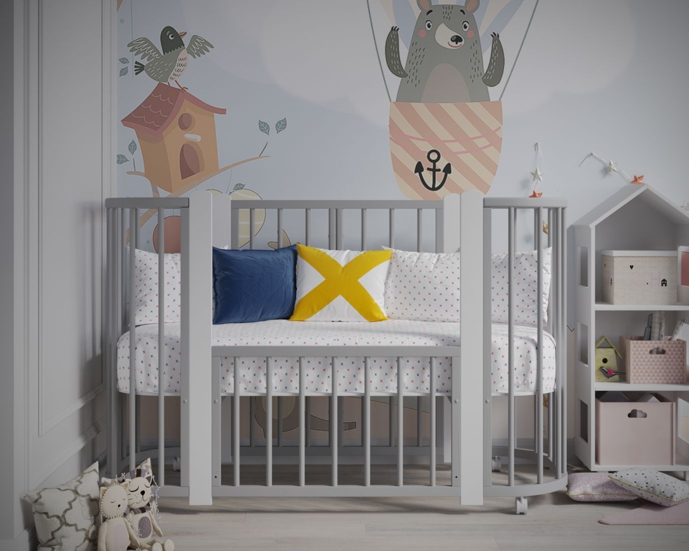 Кроватка детская Nuvola New 5 в 1 круглые ламели