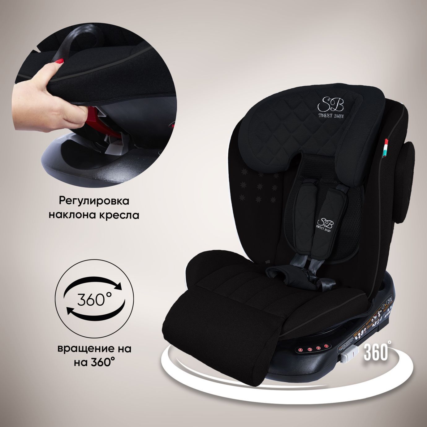 Автокресло группа 0123 (0-36) Fortuna 360 SPS Isofix Black