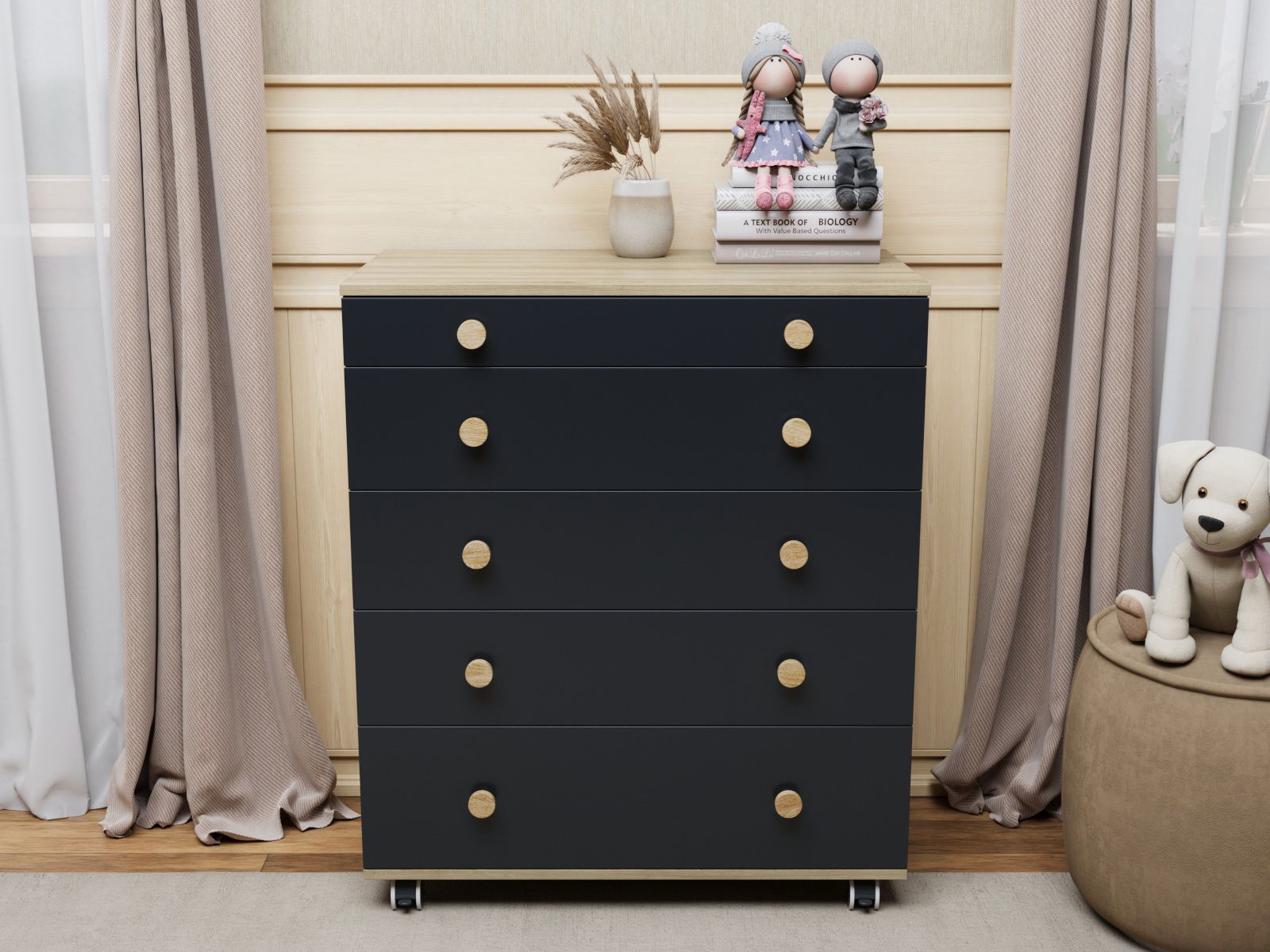 Комод Идеальный графит/дуб