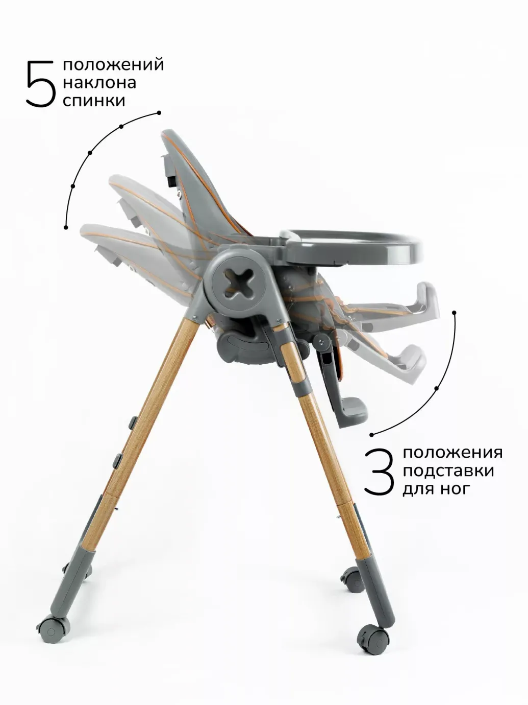Детский стульчик для кормления, Elegant, серый