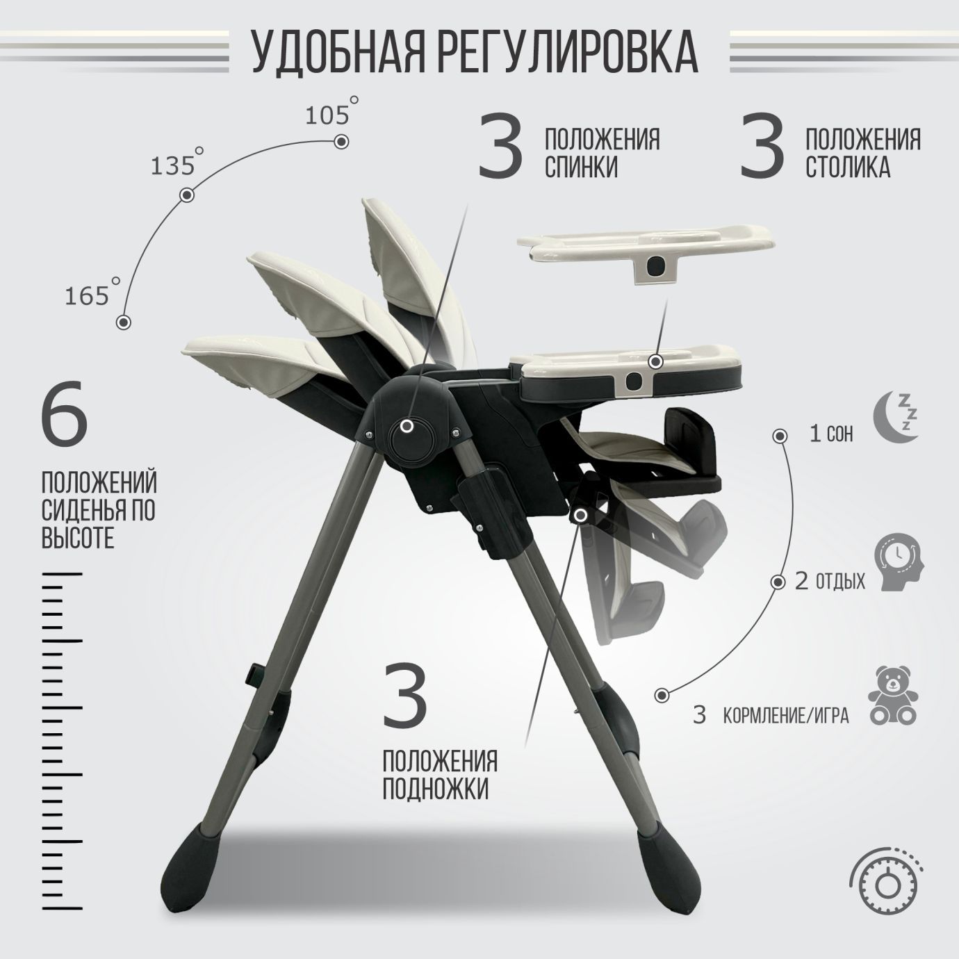 Стульчик для кормления Style Light Gray