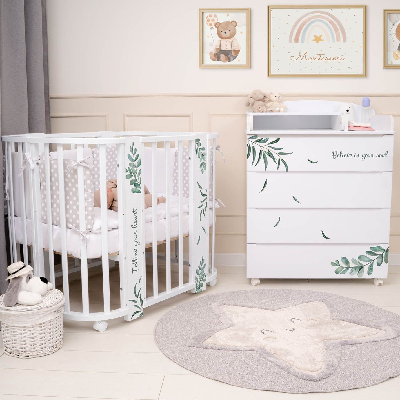 Кровать детская "Indigo "Green Line" 5 в 1 с поперечным маятником травинки