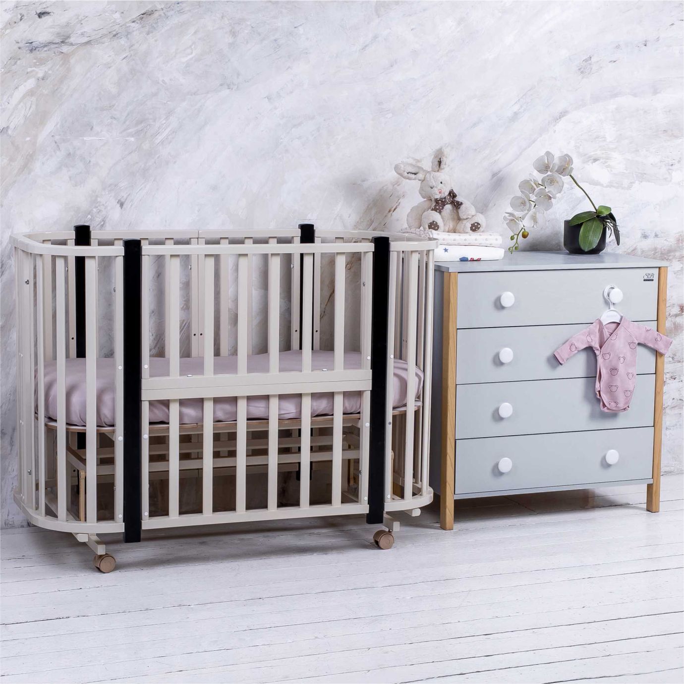 Пеленальный комод Giovanni Серый камень/Натуральный