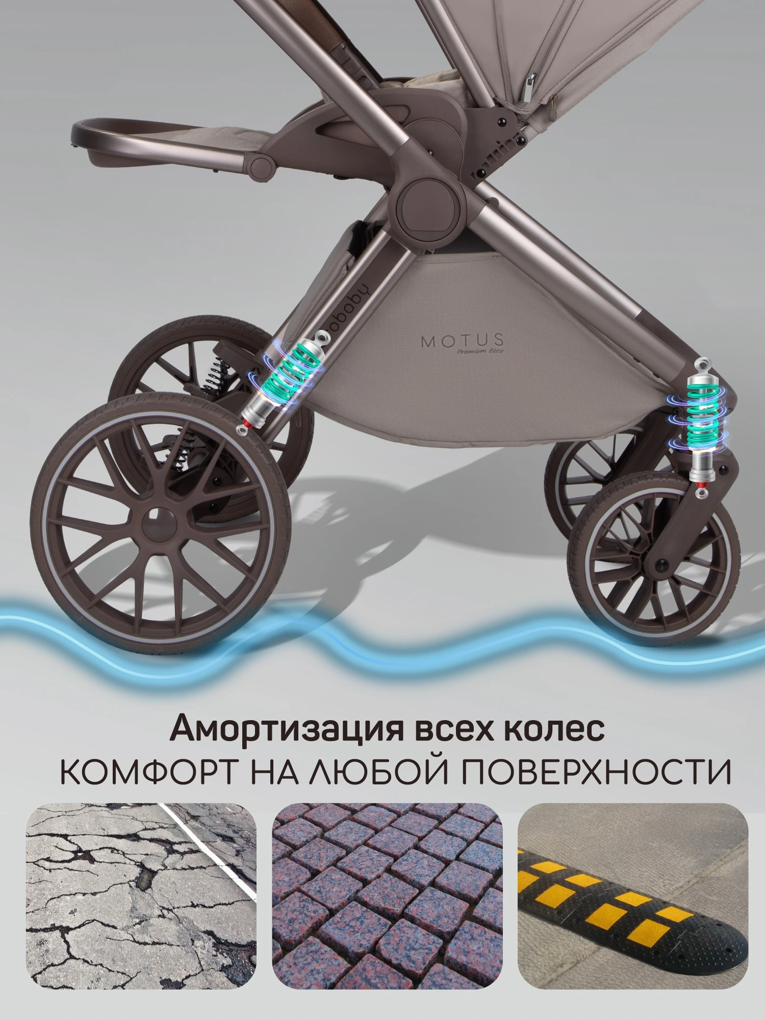 Коляска детская из экокожи 2в1 Motus Premium Ecco Exclusive, мокко