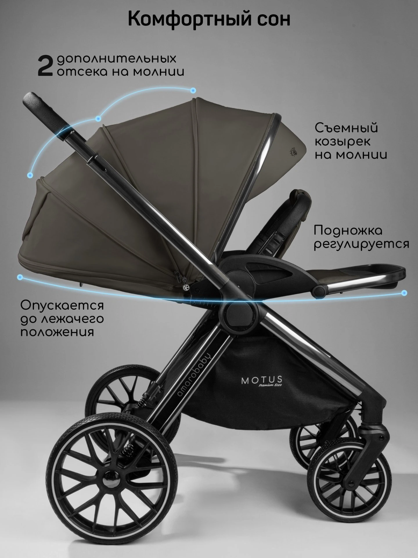 Коляска детская из экокожи 2в1 Motus Premium Ecco, серый