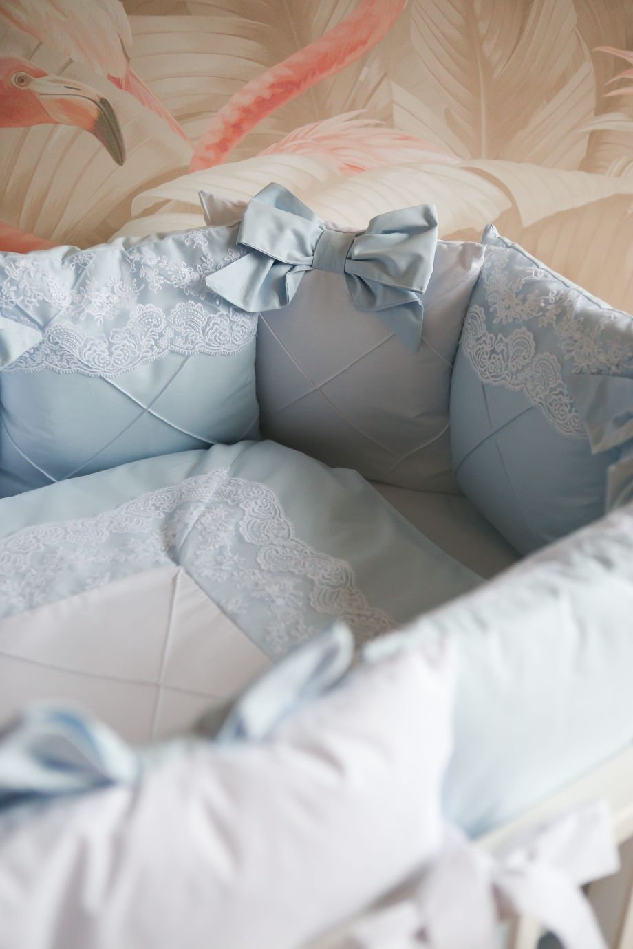 Комплект 17 предметов ""Classico" голубой сатин / кружево"