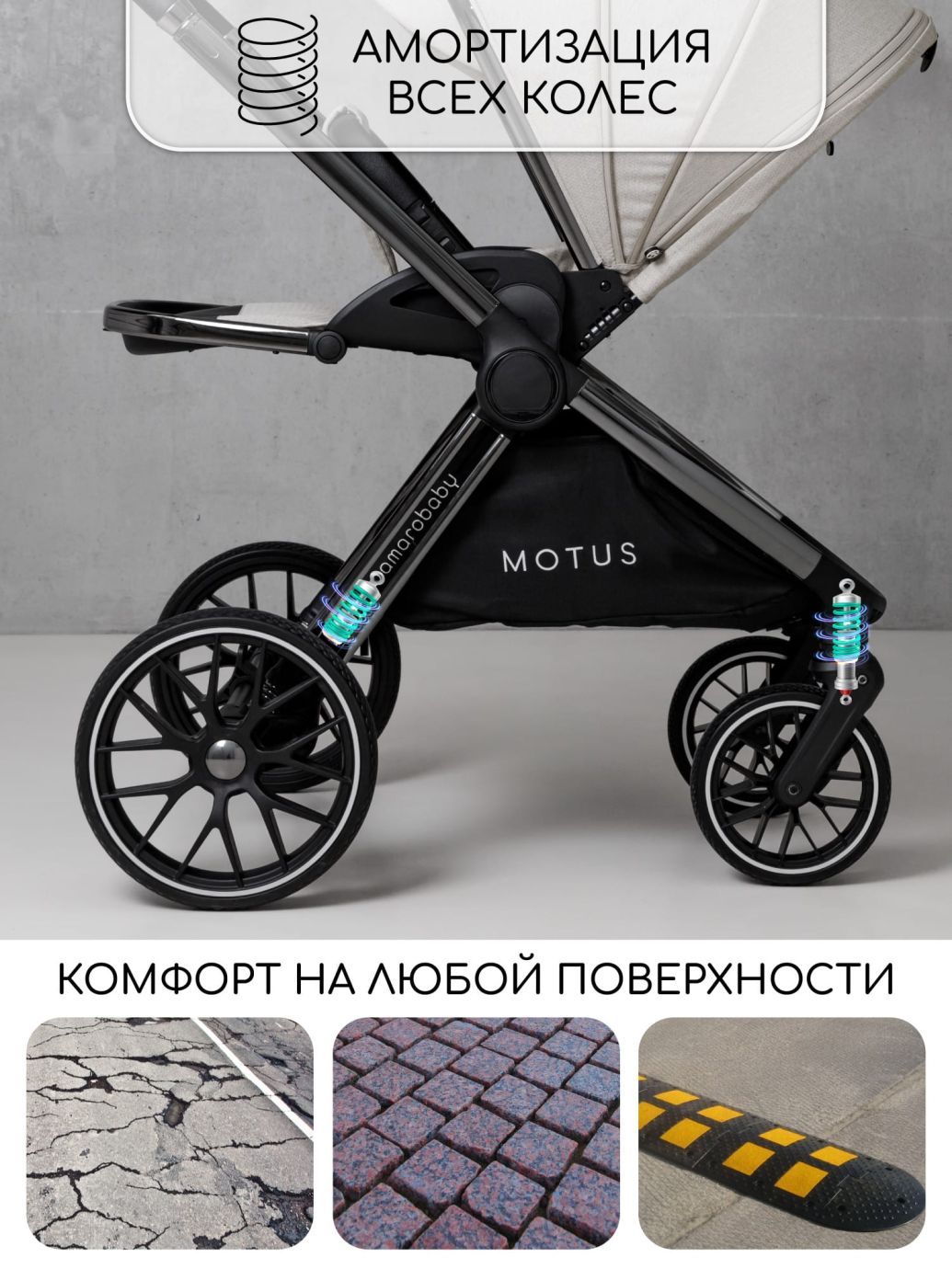 Коляска детская 2 в 1 Amarobaby Motus, белый