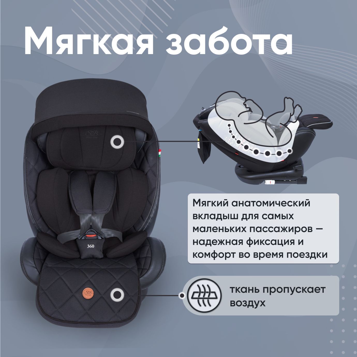 Автокресло поворотное группа 0123 (0-36) Suburban 360 Isofix Black