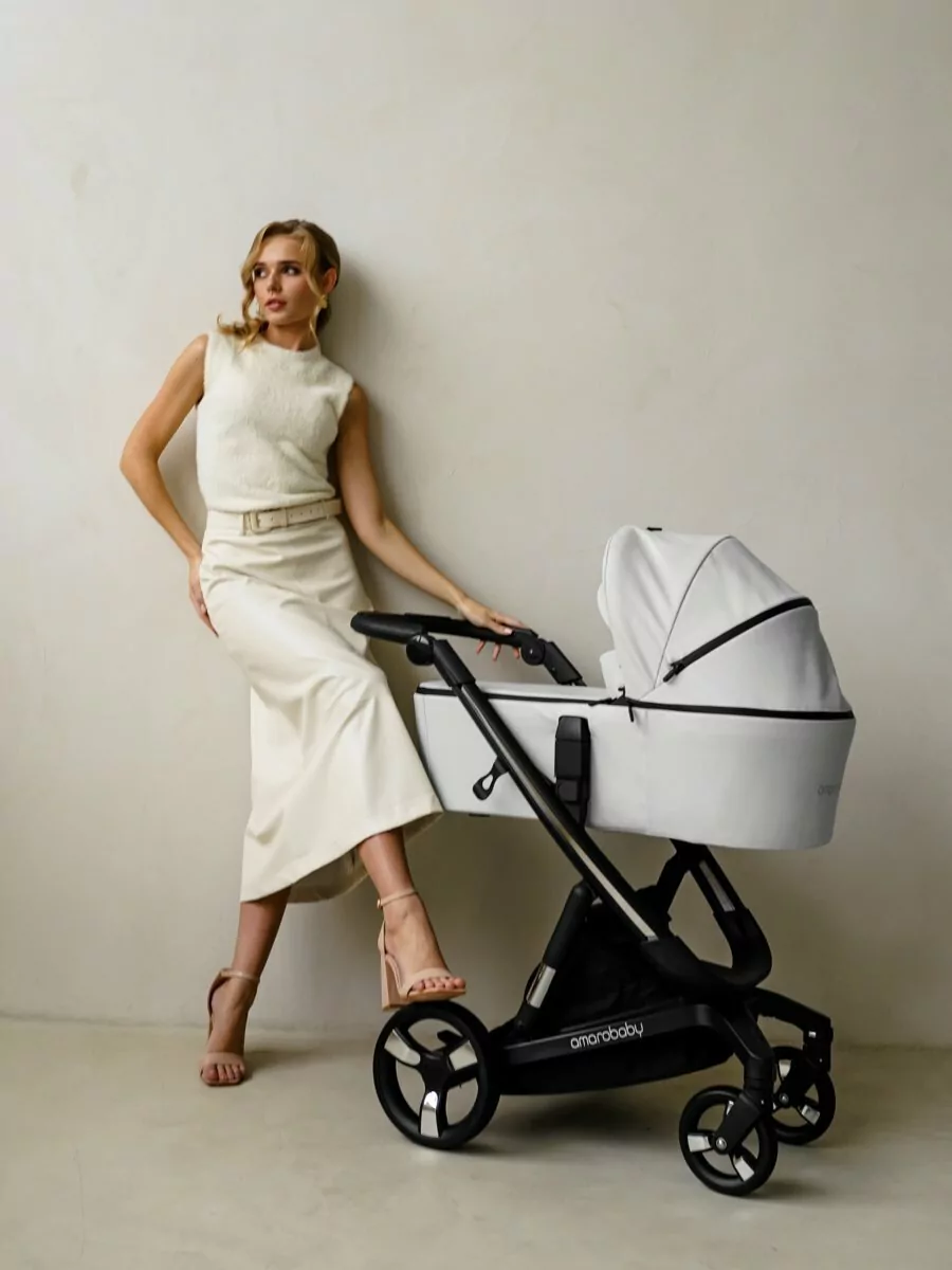 Коляска детская из экокожи 2 в 1 TUTUM белая