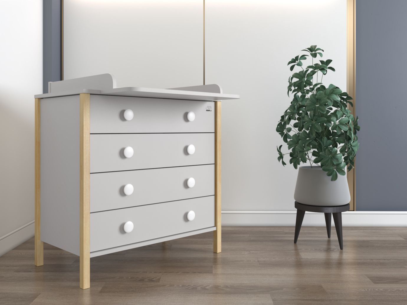 Пеленальный комод Giovanni Серый камень/Натуральный