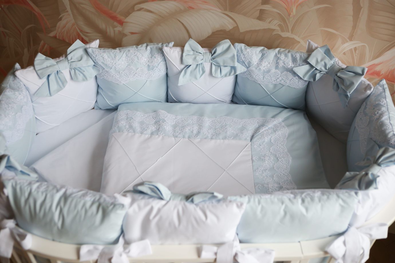 Комплект 17 предметов ""Classico" голубой сатин / кружево"