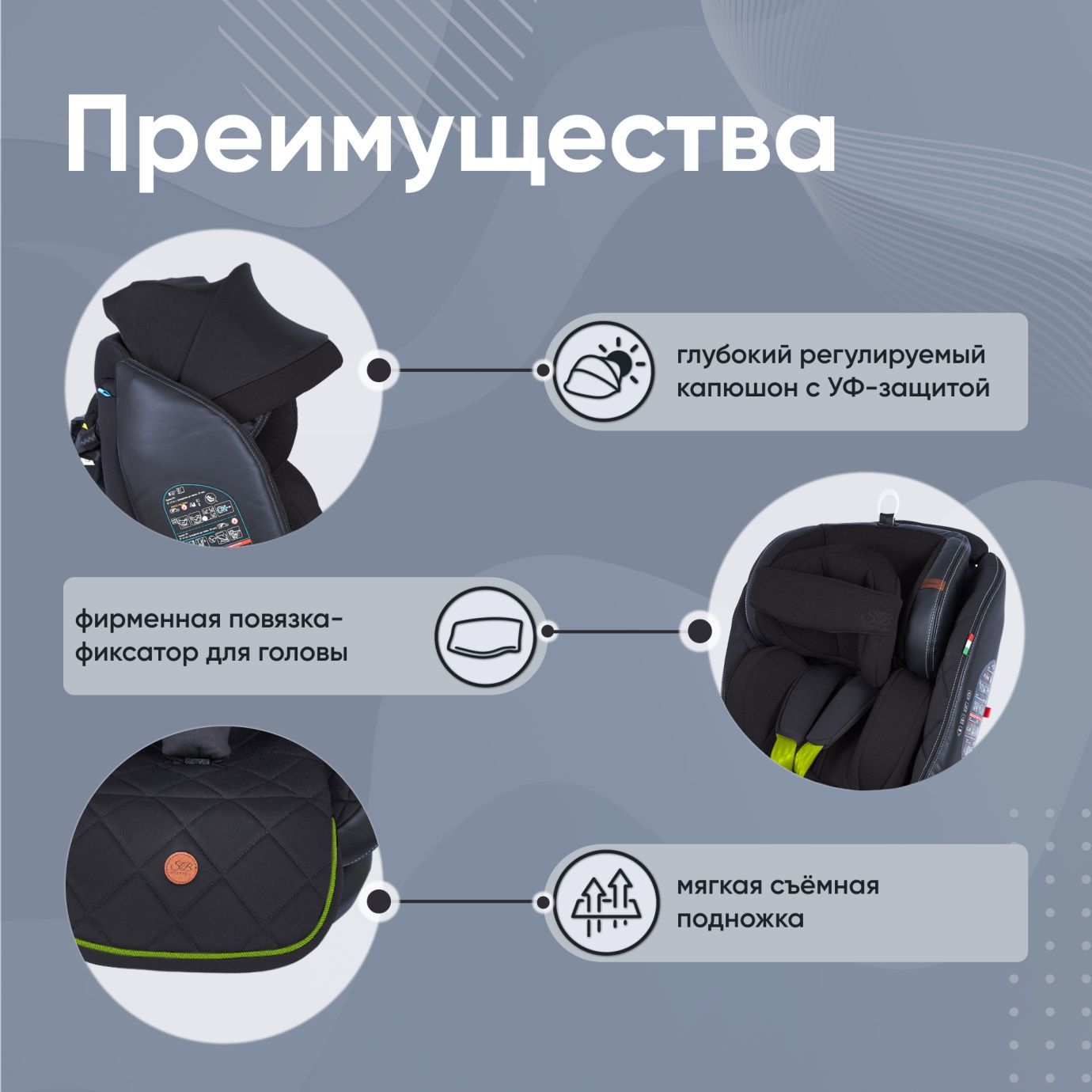 Автокресло поворотное группа 0123 (0-36) Suburban 360 Isofix Black/Green