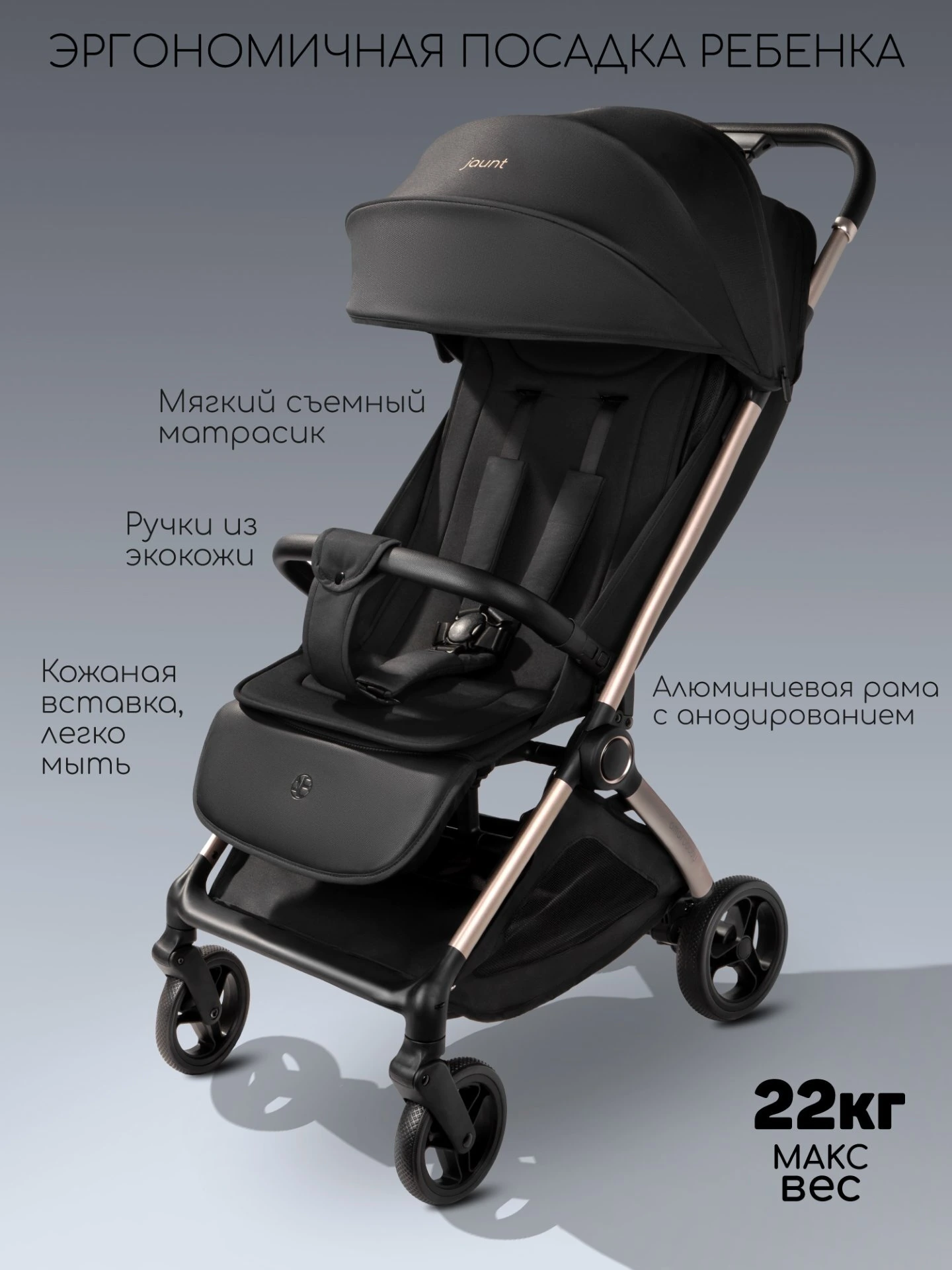 Коляска прогулочная Amarobaby, Jaunt, черный