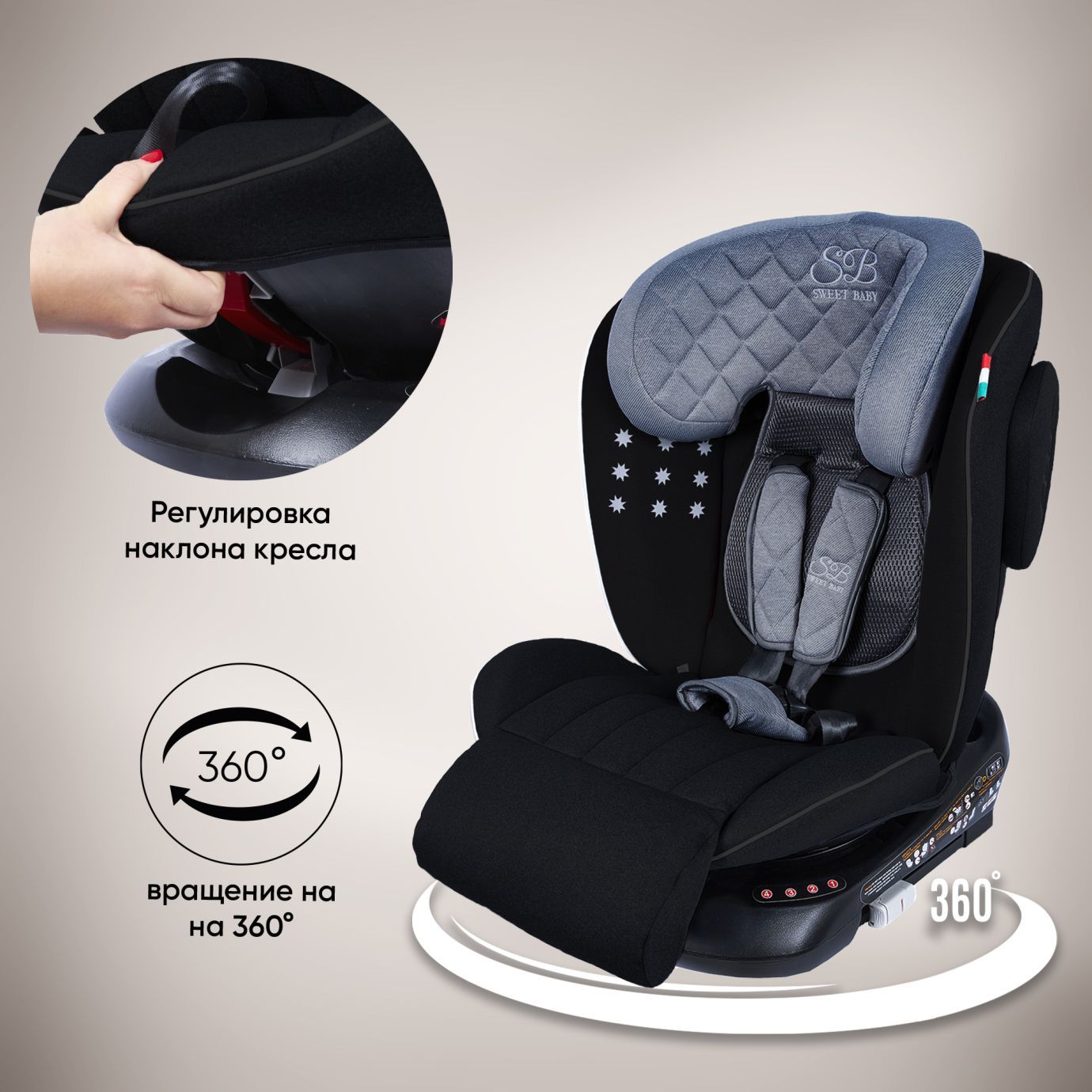 Автокресло группа 0123 (0-36) Fortuna 360 SPS Isofix Grey/Black