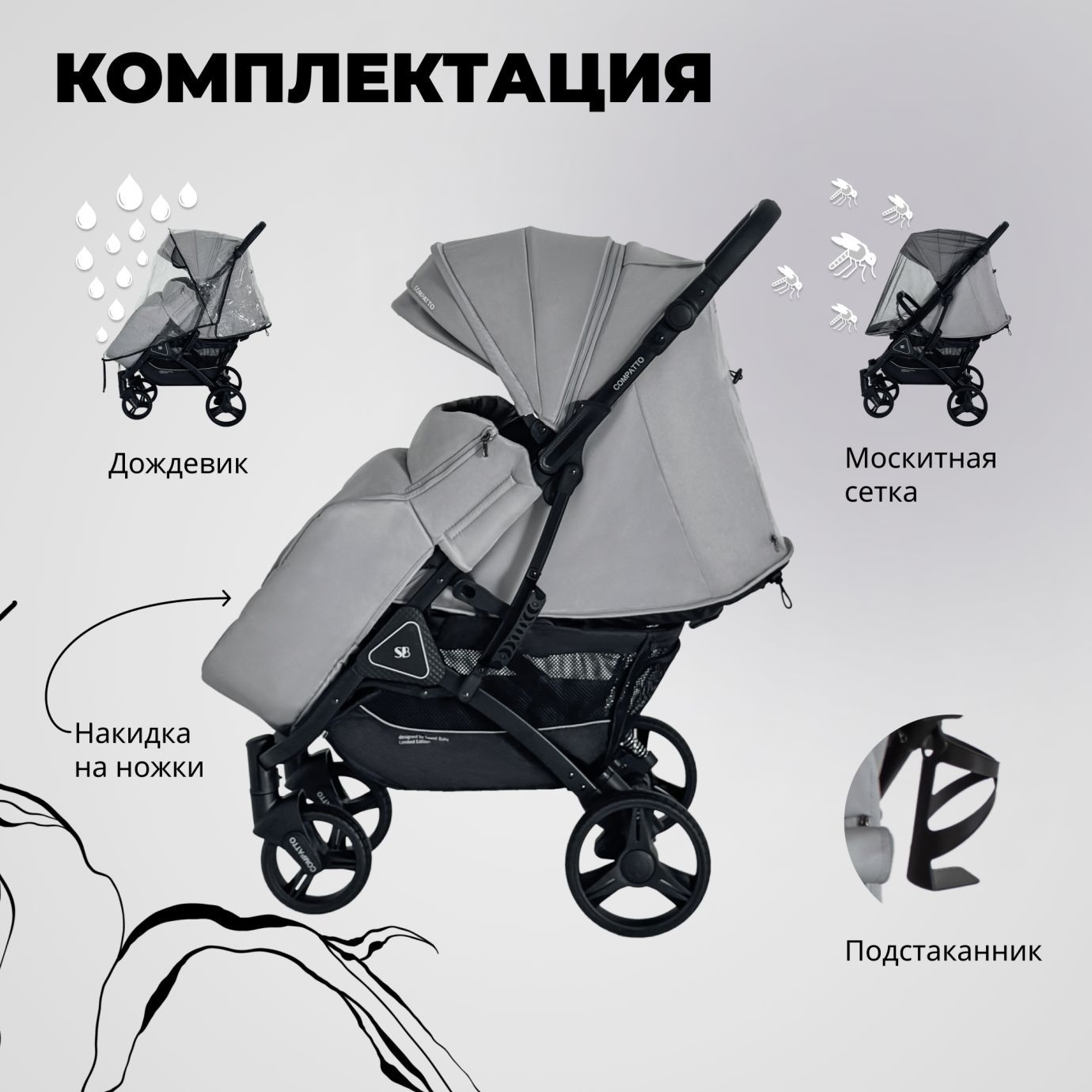 Прогулочная коляска Sweet Baby Compatto Grey